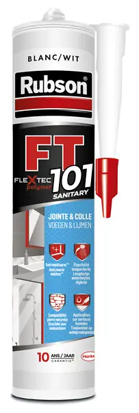 Mastic Sanitaire Blanc 280ml - Polymère hybride - Antifongique RUBSON Commander Vite