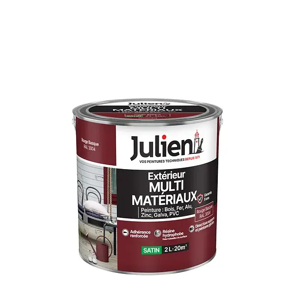 Pas Cher Peinture extérieure multi-matériaux Satin - Rouge Basque 2L JULIEN