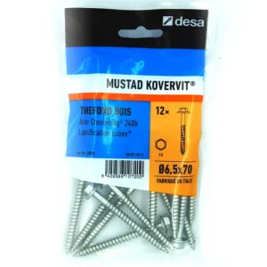 Meilleure Vente Tirefond Kovervit TH 6.5 x 70 mm par 12 MUSTAD