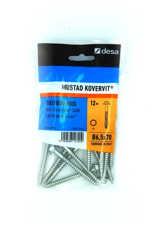 Meilleure Vente Tirefond Kovervit TH 6.5 x 70 mm par 12 MUSTAD