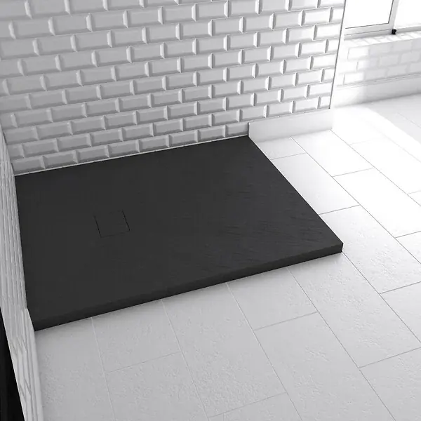 Receveur à poser en matériaux composite SMC - Finition ardoise noire - 80x100cm - ROCK 2 BLACK 80 AURLANE Meilleur Choix
