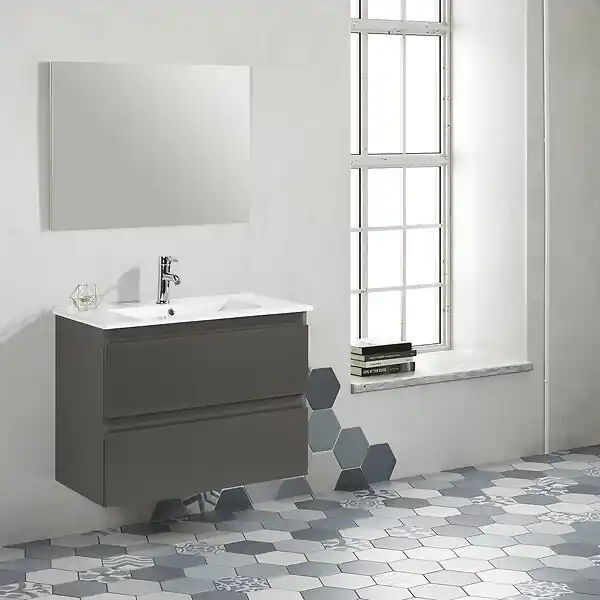 Ensemble vasque Metropolis - Gris - 2 tiroirs - L.80cm JUMAR S L Affaire À Saisir