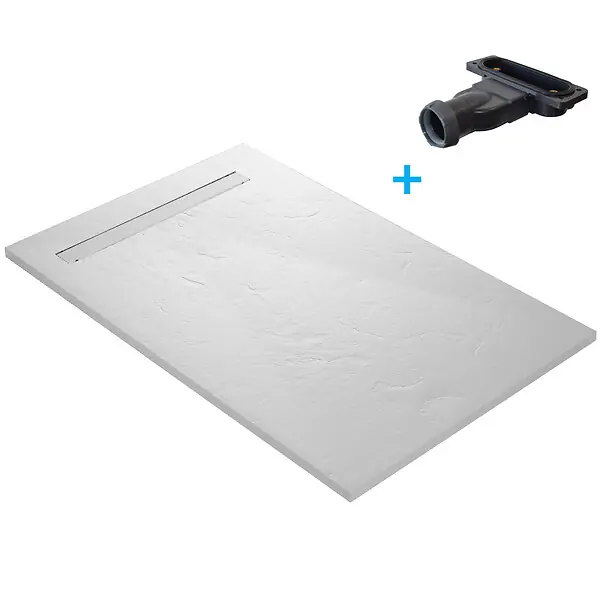 Acheter Direct Receveur de douche blanc 120 x 80 cm ultra léger en résine aspect ardoise - grille caniveau U-TILE