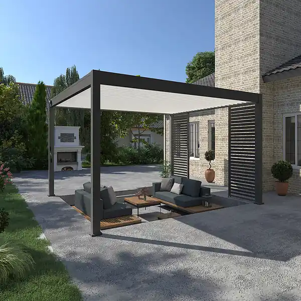 Pergola bioclimatique autoportante - Anthracite/blanc - 4x4m OMBREA Livraison Express