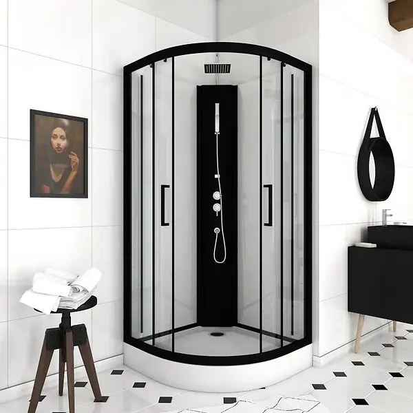 Acheter Direct Cabine de douche quart de cercle Pepper 2 - Noir - Diam.85cm AURLANE