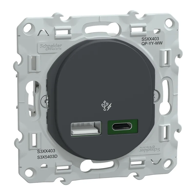 Chargeur double USB A 7,5W + USB C 45W anthracite - Ovalis SCHNEIDER ELECTRIC Nouvelle Collection