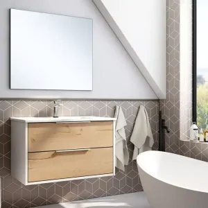 Meuble de salle de bains Duox 2 tiroirs L80 x H45 x P45 cm bois mélaminé blanc et bois - EGORE Bon Marché
