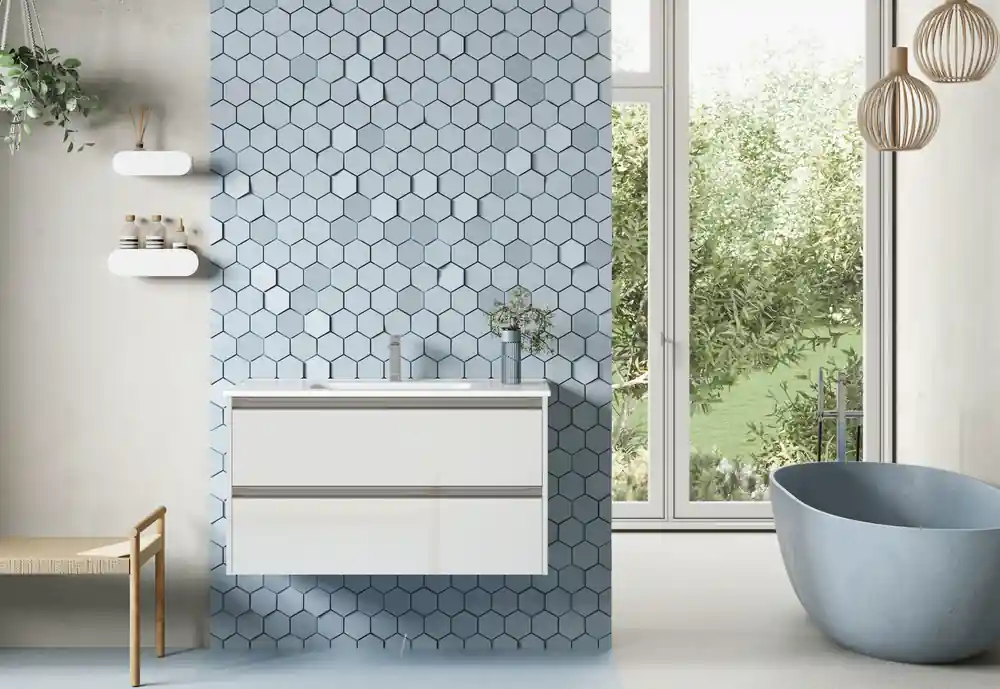 Caisson de salle de bains Thana 2 tiroirs L100 x H55 x P45 cm panneau de particules blanc Retour Gratuit