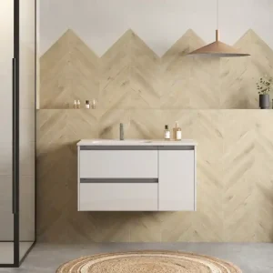 Acheter Direct Caisson de salle de bains Thana 2 tiroirs 1 porte 100 x 59 x 46 cm panneau de particules blanc