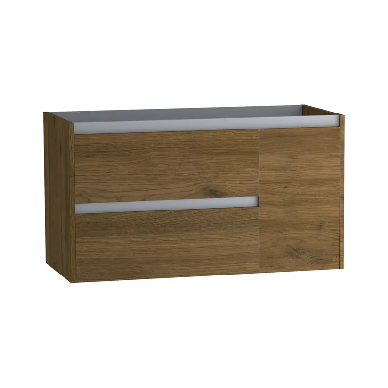 Produit De Marque Caisson de salle de bains Thana 2 tiroirs 1 porte L100 x H55 x P45 cm panneau de particules vieux chêne