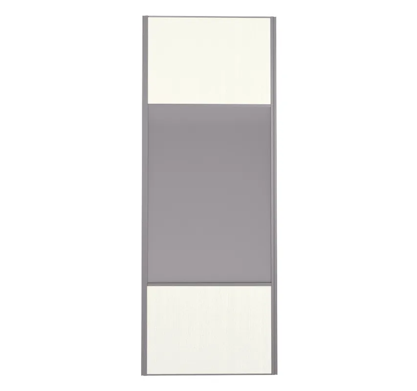 Acheter Direct Porte de placard Miroir et Blanc Nacré Structuré Profil gris H 248,5 x L 92,2 cm YNGENIO