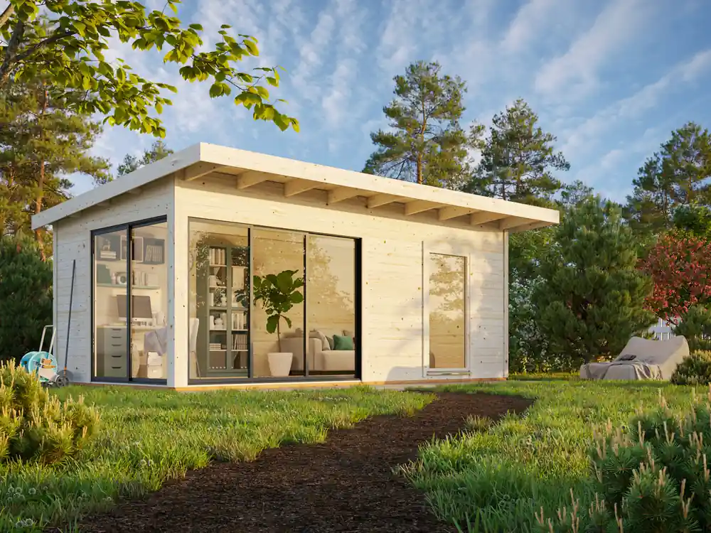 Acheter En Ligne Studio de jardin en bois Andrea avec baies coulissantes double vitrage - 25,7 m² hors-tout - Livraison à domicile - PALMAKO