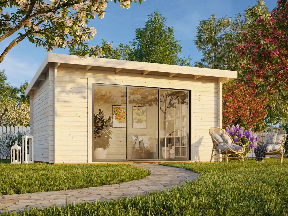 Studio de jardin en bois Lea avec baie coulissante simple vitrage - 19,9 m² hors-tout - Livraison à domicile - PALMAKO Affaire À Saisir