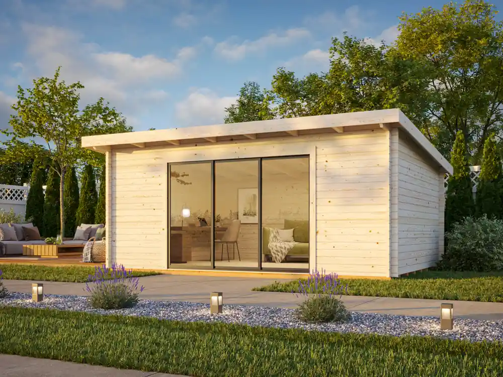 Promotion Studio de jardin en bois Lea avec baie coulissante simple vitrage - 26,1 m² hors-tout - Livraison à domicile - PALMAKO