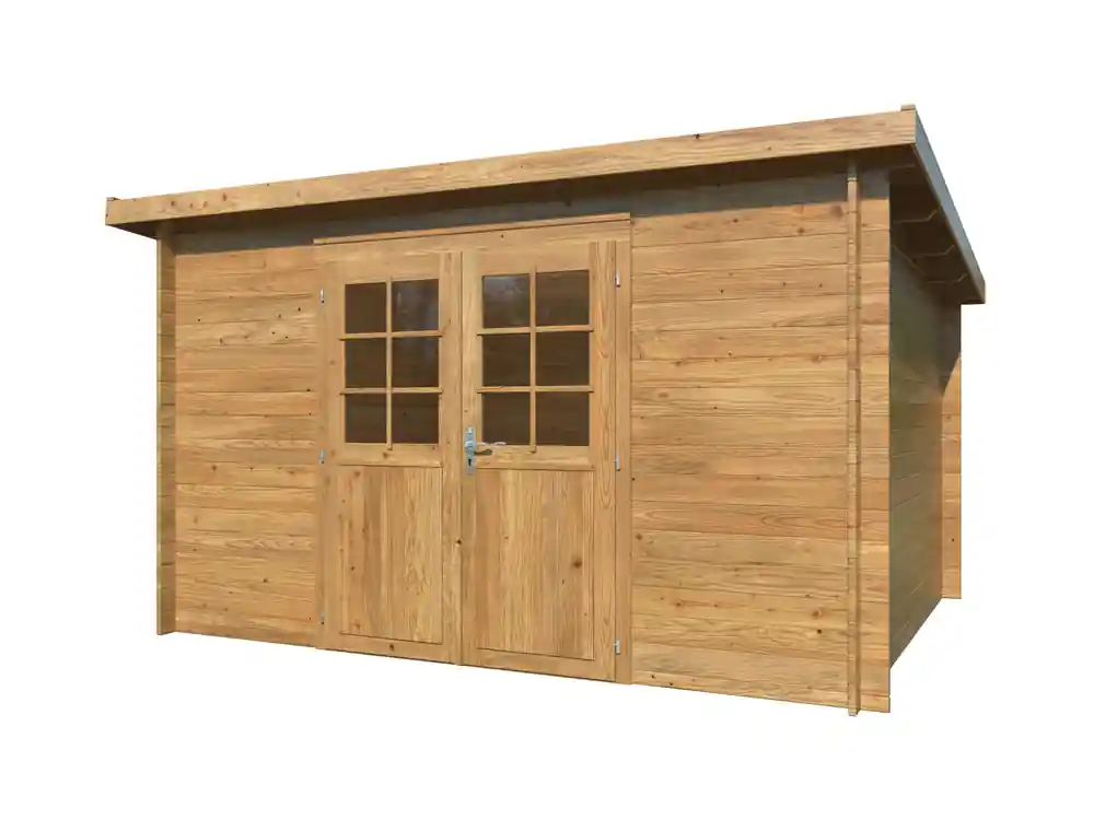 Bon Plan Abri de jardin en bois autoclave marron Alice - 12,2 m² hors-tout - Livraison à domicile incluse - PALMAKO