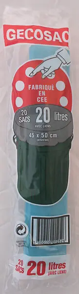 Certifié Sac poubelle 20 L - Bleu - Avec lien GECOSAC