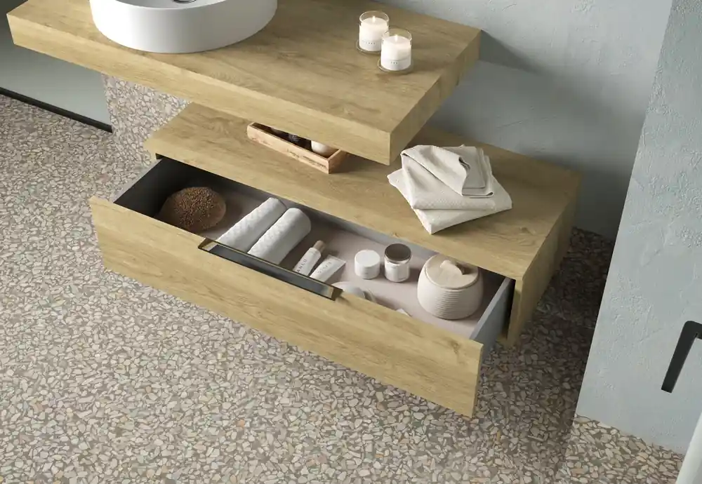 Promotion Meuble bas de salle de bains Lotus 1 tiroir L100 x H29 x P46 cm panneau de particules bois