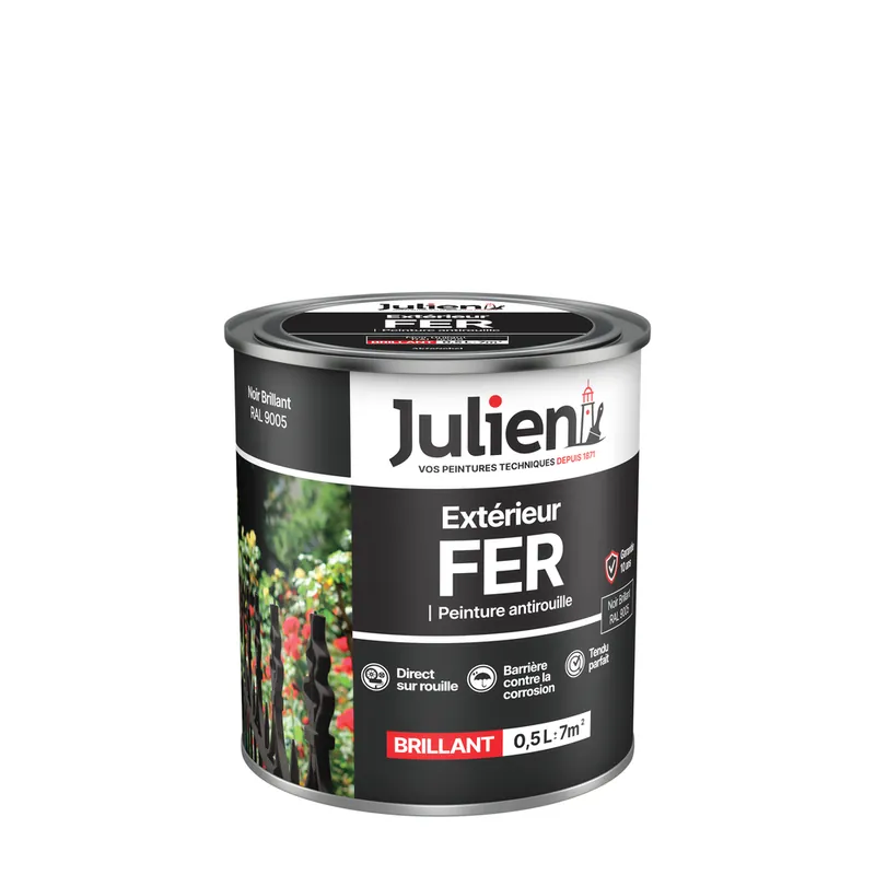 Peinture fer antirouille noir brillant 500 ml JULIEN Certifié