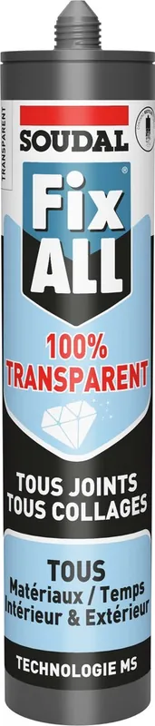 Promotion Mastic-colle universel Fix all 100% transparent 290 ml SOUDAL