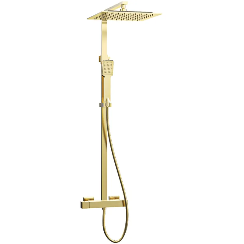 Bon Marché Colonne de douche carrée avec mitigeur thermostatique or Quartos ESSEBAGNO