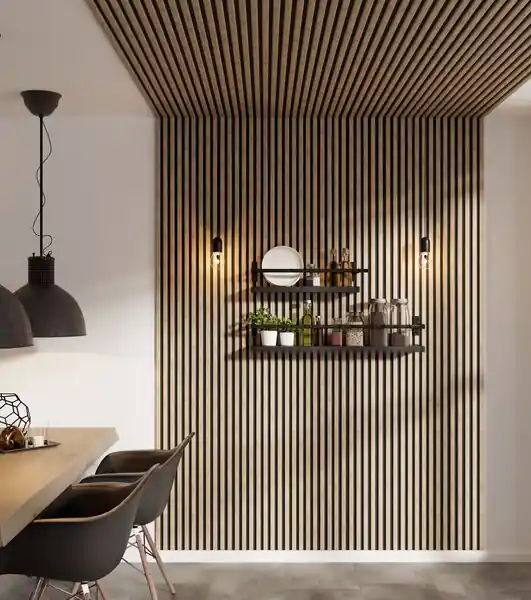 Panneau décoratif Decowall chêne clair sur fond noir - Lot de 2 - 17 x 300 x 2600 mm - AJ TIMBER Prix Réduit