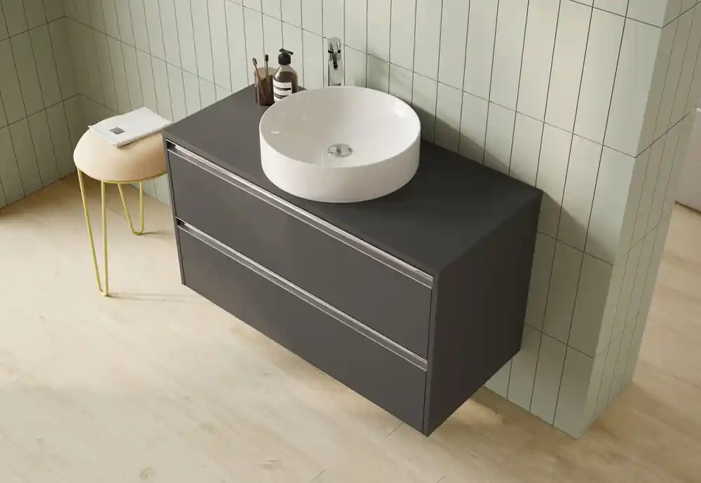 Haute Qualité Plateau de salle de bains Thana avec renfort L100 x H1,6 x P46 cm panneau de particules anthracite mat