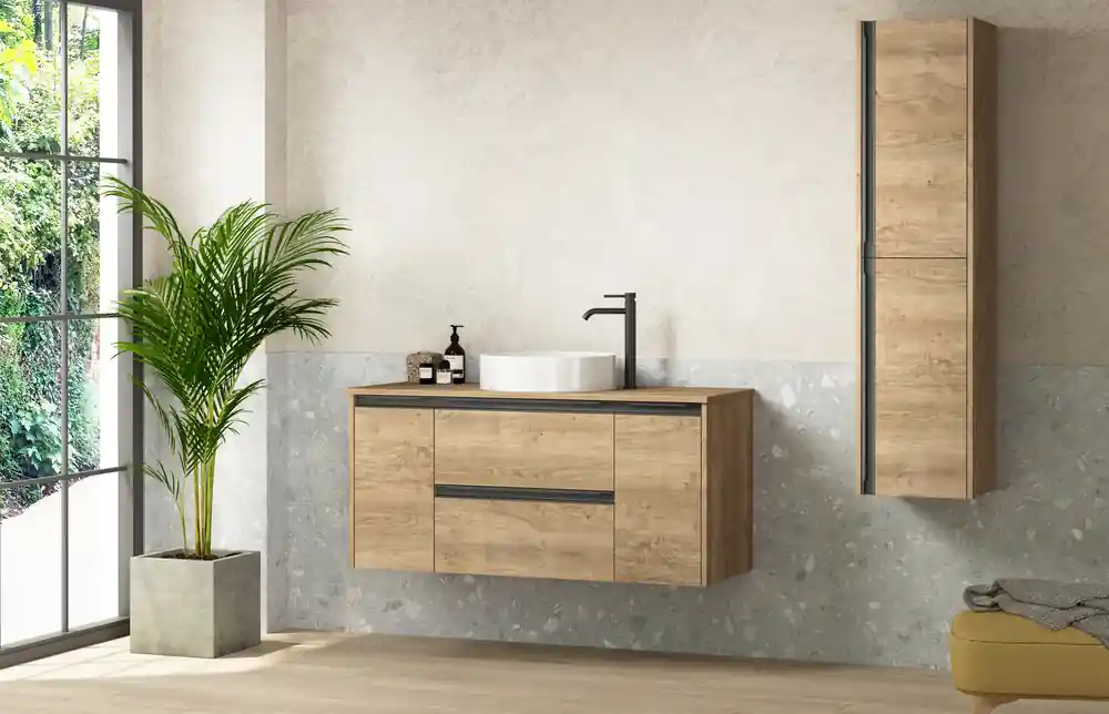 Plateau de salle de bains Thana avec renfort L120 x H1,6 x P46 cm panneau de particules chêne naturel Retour Gratuit