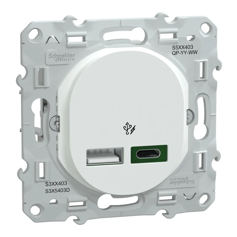 Chargeur double USB A 7,5W + USB C 45W blanc - Ovalis SCHNEIDER ELECTRIC Top Vente