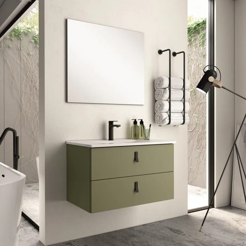 Expédition Rapide Meuble de salle de bains Kolor 2 tiroirs L60 x H60 x P45 cm bois mélaminé vert - EGORE