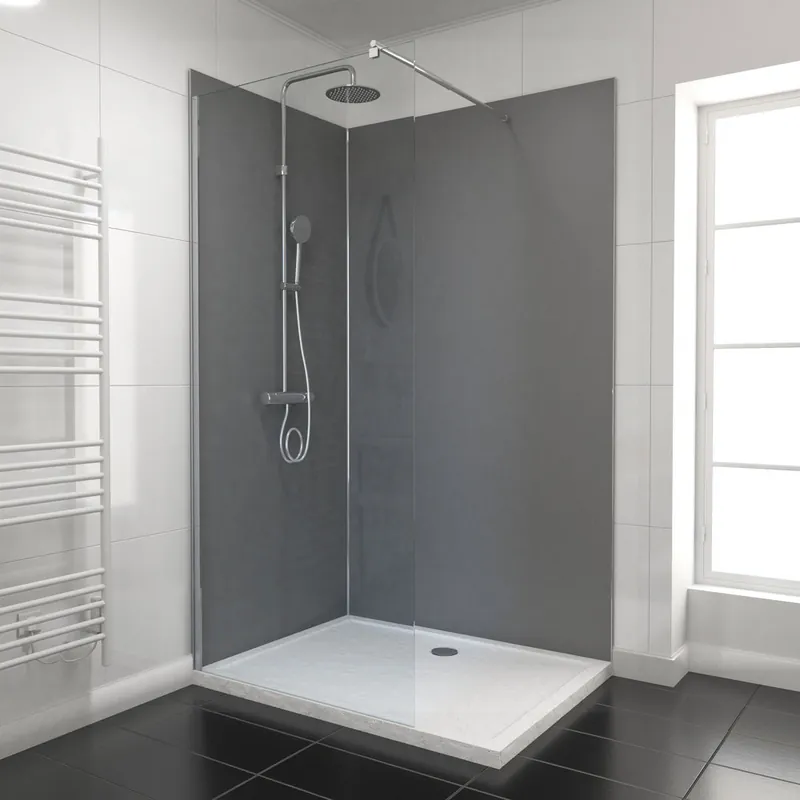 Panneaux muraux de douche aluminium gris 90 + 120 x 210 cm par 2 avec profilés de finition et angle chromé AURLANE Usine Directe