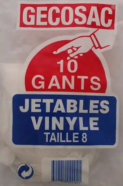 Pochette de 10 gants vinyle - Taille 8 GECOSAC Achat Immédiat