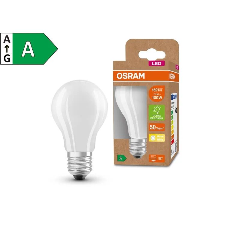 Ampoule LED Standard E27 Dépolie 7,2W=1521 lumens Blanc chaud Classe A OSRAM Populaire