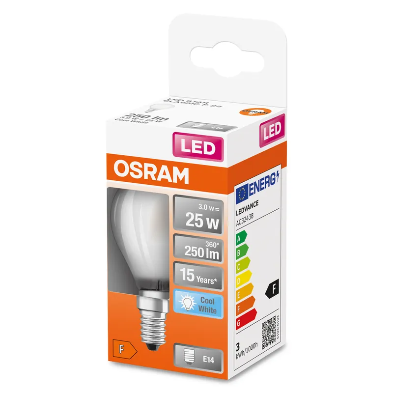 Prix Choc Ampoule LED Sphérique E14 Dépolie 3W=250 lumens blanc neutre OSRAM