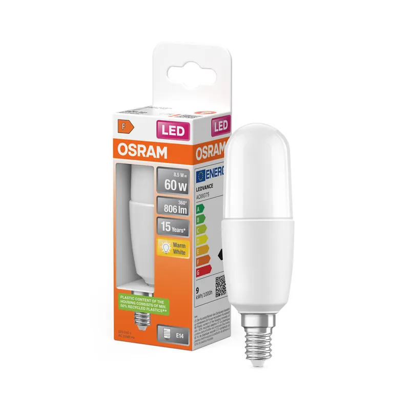 Acheter En Ligne Ampoule LED Stick E14 Dépolie 8W=806 lumens Blanc chaud OSRAM