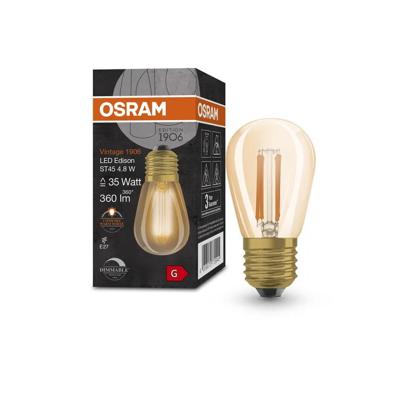 Achat Immédiat Ampoule LED mini Edison E27 Ambrée variable 4,8W=360 lumens Blanc chaud OSRAM