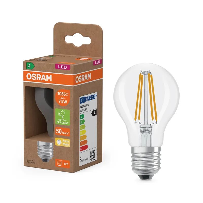 Ampoule LED Standard E27 à filament 5W=1055 lumens Blanc chaud Classe A OSRAM Offre Exclusive
