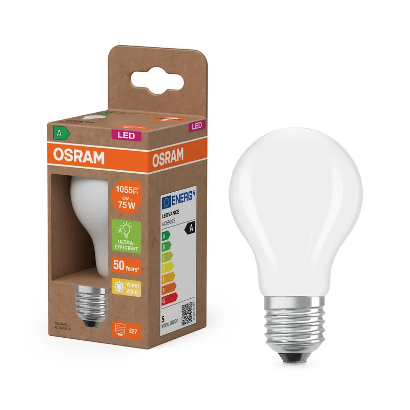 Ampoule LED Standard E27 Dépolie 5=W 1055 lumens Blanc chaud Classe A OSRAM Nouvelle Collection