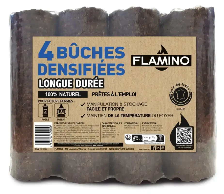 Bûche à longue durée par 4 FLAMINO Achetez Aujourd'hui