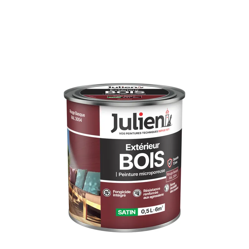 Peinture fer antirouille rouge Basque RAL 3004 satin 500 ml JULIEN Affaire À Saisir