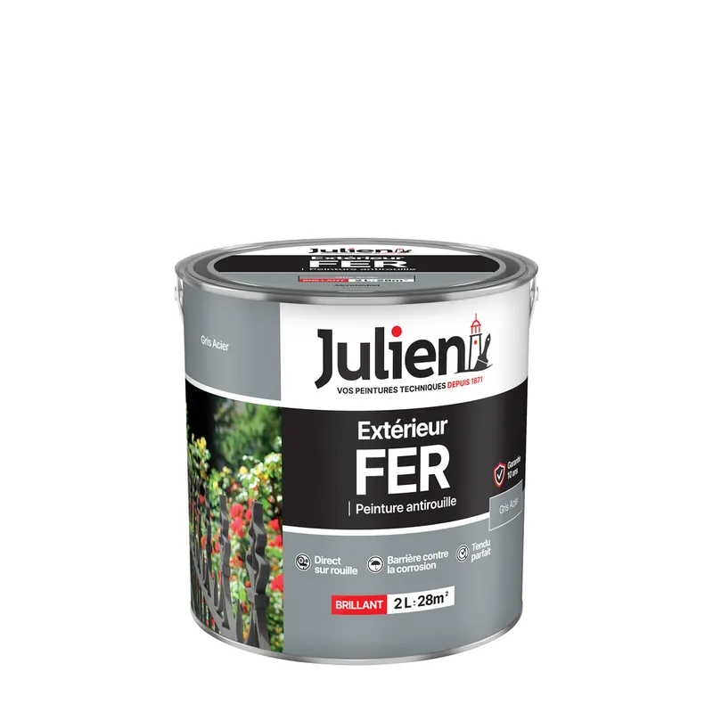 Peinture fer antirouille gris acier brillant 2 l JULIEN Satisfait Ou Remboursé