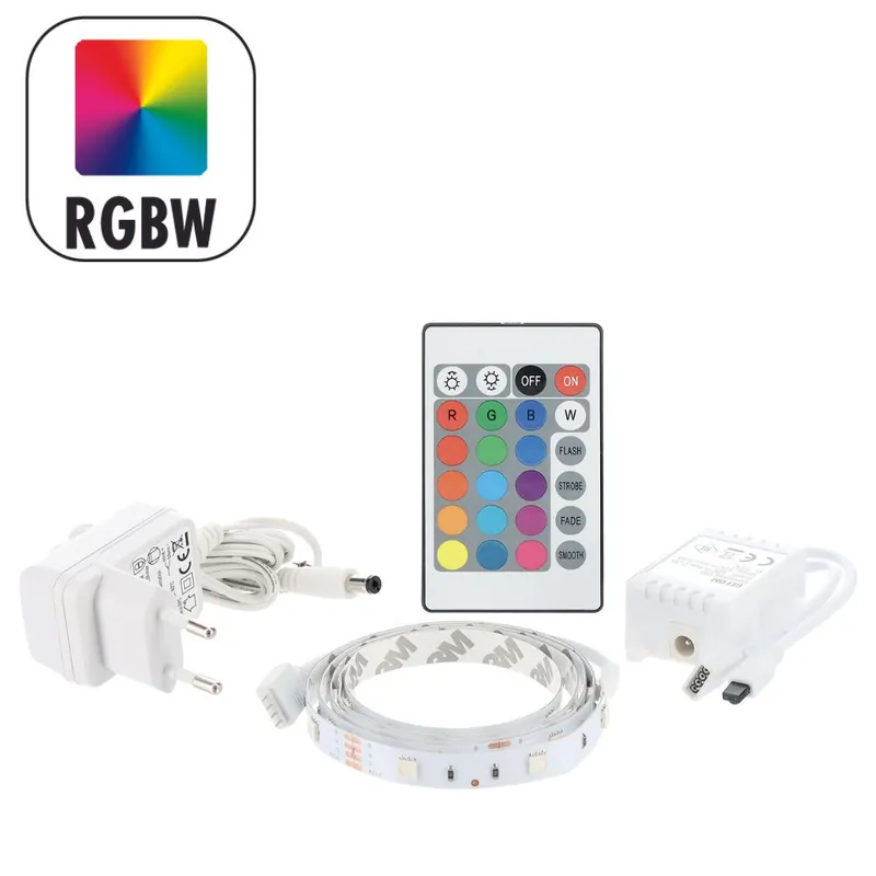 Nouvel Arrivage Ruban LED 5m prêt à l‘emploi multicolore avec télécommande 24W 12V GEFOM