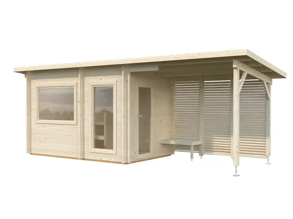 Sauna extérieur Palmako Sanna 4,1m² double vitrage et pergola 5,9m² - 18,4m² - PALMAKO Acheter En Ligne