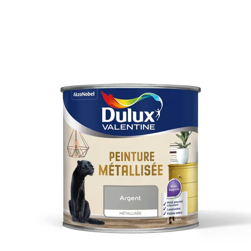 Offre Limitée Peinture de rénovation multi-supports effet métallisé argenté 500 ml - DULUX VALENTINE