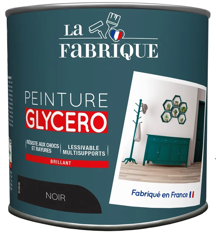 Offre Spéciale Peinture glycero Noir brillant 500 ml - LA FABRIQUE