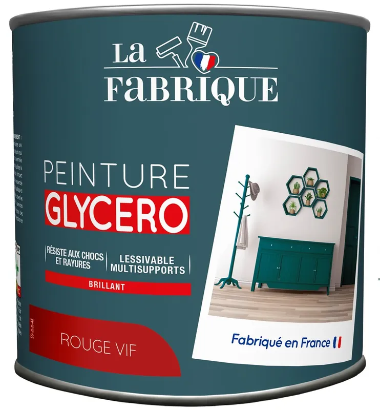 Peinture glycero Rouge Vif brillant 500 ml - LA FABRIQUE Seulement Aujourd'hui