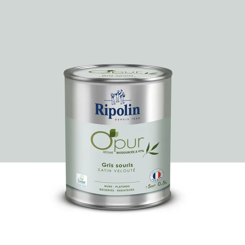 Meilleur Choix Peinture O‘PUR mur & boiserie Gris Souris satin 500 ml - RIPOLIN