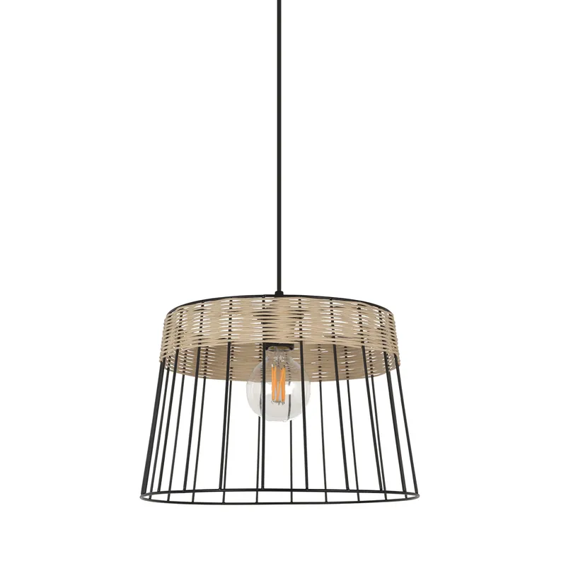 Suspension rotin et métal noir E27 60W Ø35 cm INDAH - COREP Quantité Limitée