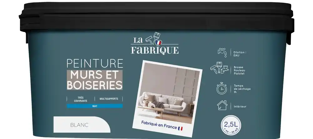 Peinture mur et boiserie Blanc mat 2,5 l - LA FABRIQUE Paiement Sécurisé