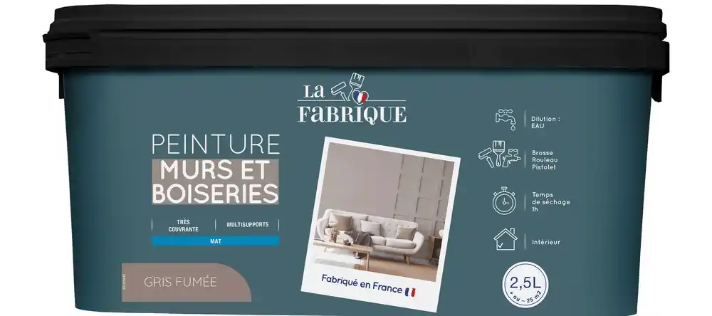 Prix Bas Peinture mur et boiserie Gris Fumé mat 2,5 l - LA FABRIQUE