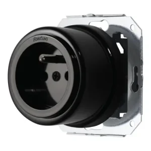Prise électrique en saillie avec terre rétro porcelaine noire - Garby FONTINI Must-Have